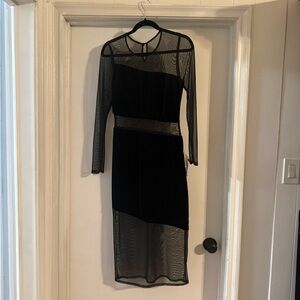 Macy's Elegant Black Sheer Long Sleeve Dress